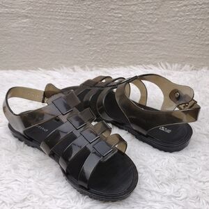 Matiko Black Rubber Upper Open Toe Adjustable Buckle Slingback Sandal Shoe